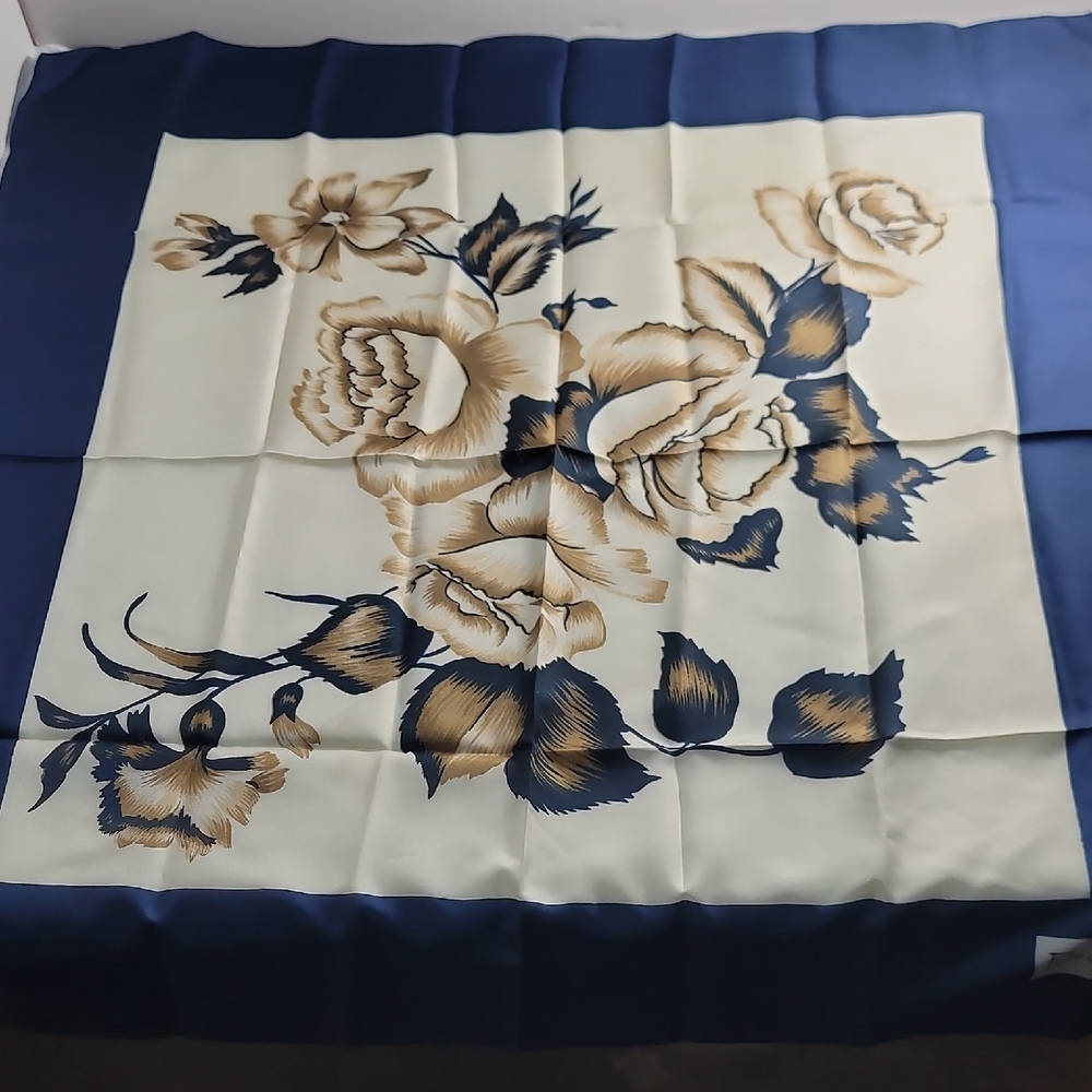 Pierre Saint Martin Floral Silk Scarf in Blue and Cream 174